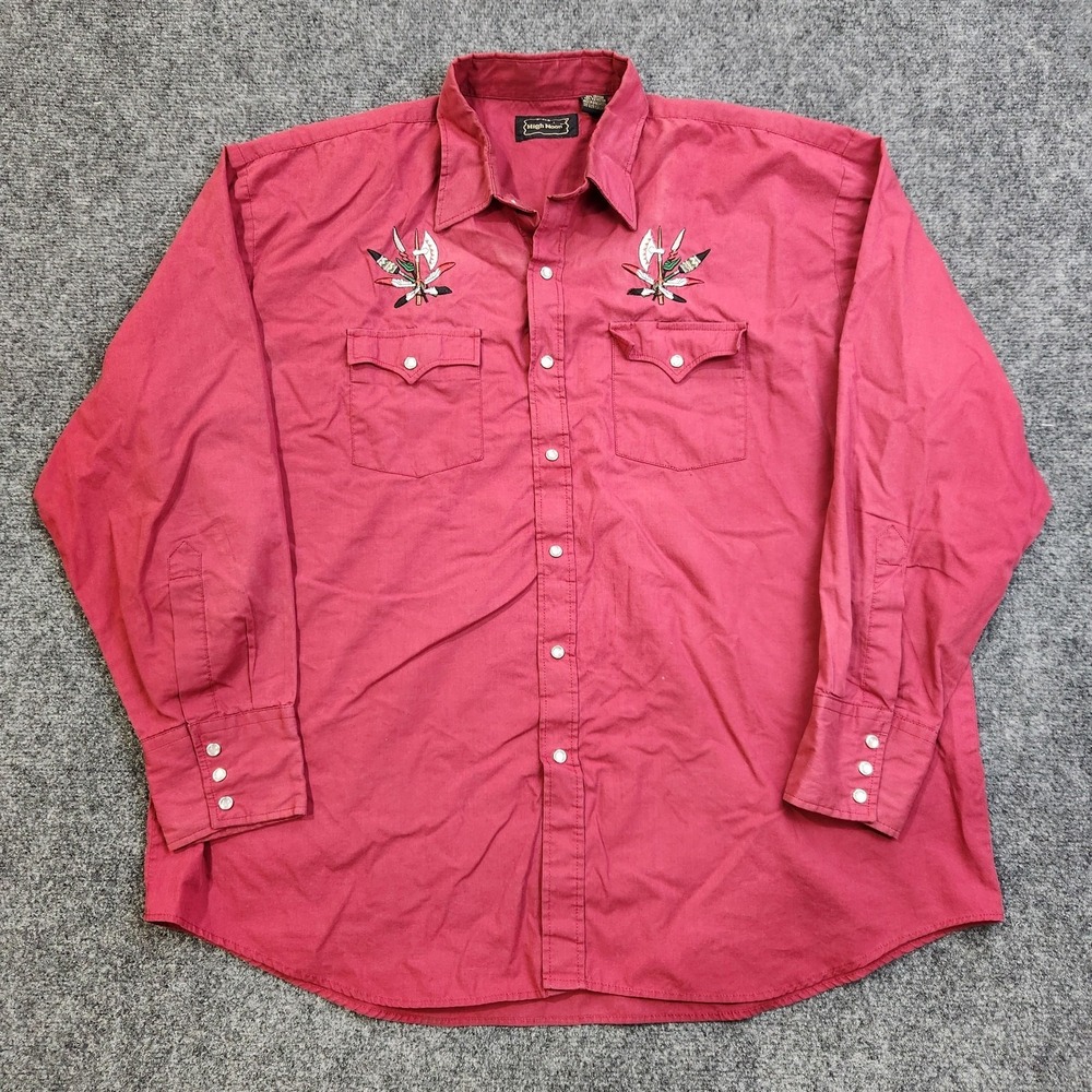 High Noon Western Shirt Mens XL Red Solid Pearl Snap Gaucho Embroidered
